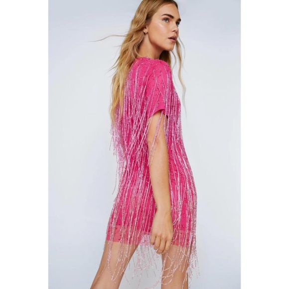 Nasty Gal Tassel Beaded Mini Shift Dress NWT - Picture 4 of 12
